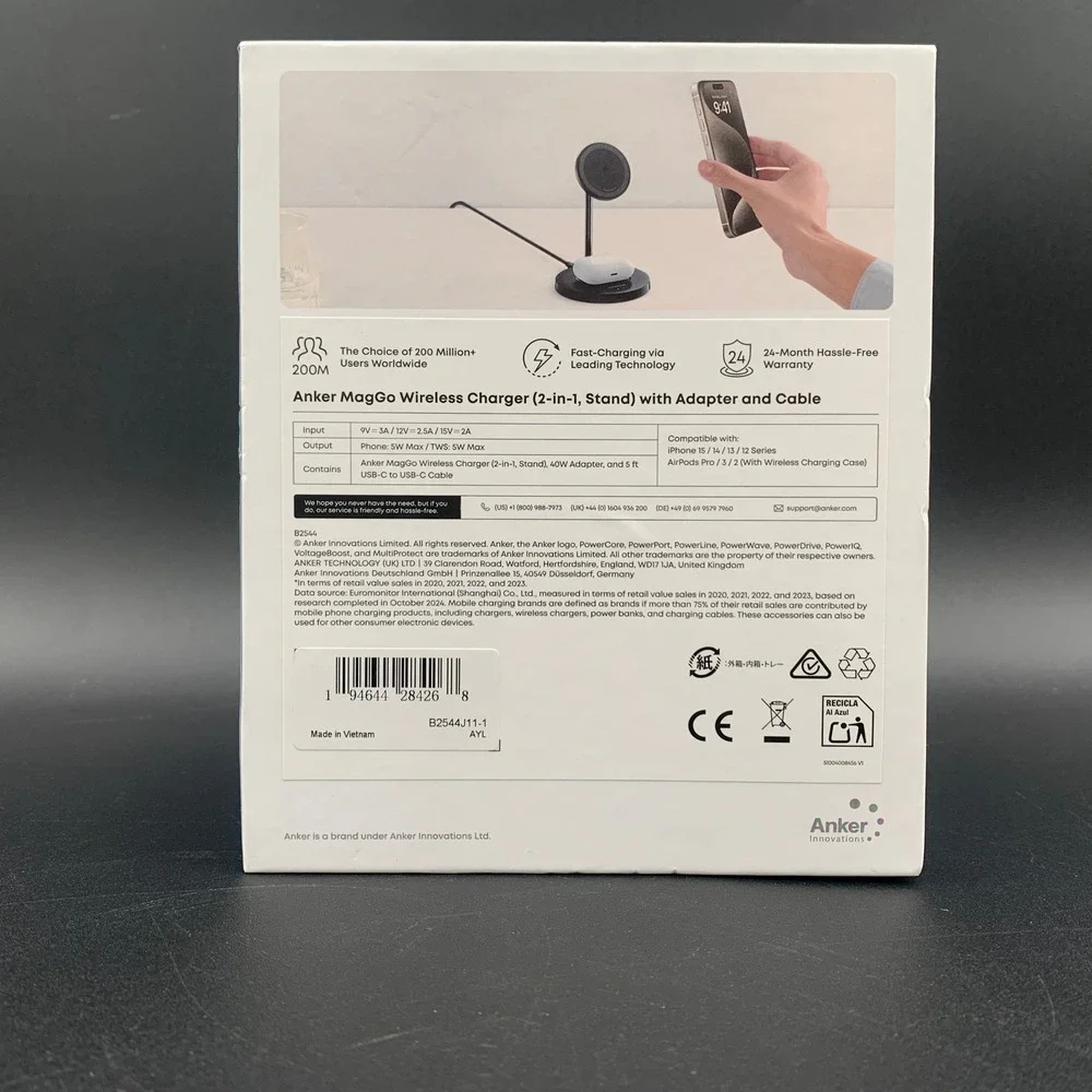 Anker MagGo‎ Wireless Charger 2-in-1 Stand B2544 15W Qi2 MagSafe iPhone AirPods